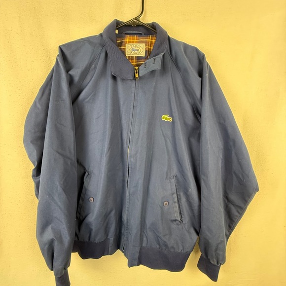 Izod Lacoste Other - Izod Lacoste Jacket Mens L Navy Blue Harrington Plaid Lined Vintage Bomber Zip